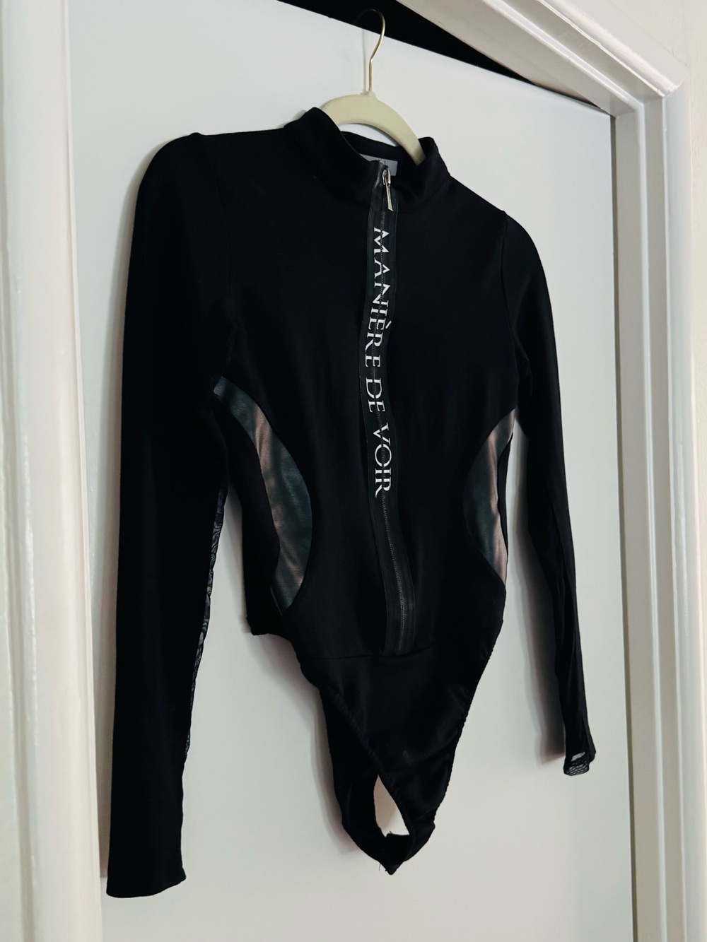 Manière De Voir Black Mesh Panel Zip Bodysuit US 4 / UK 8